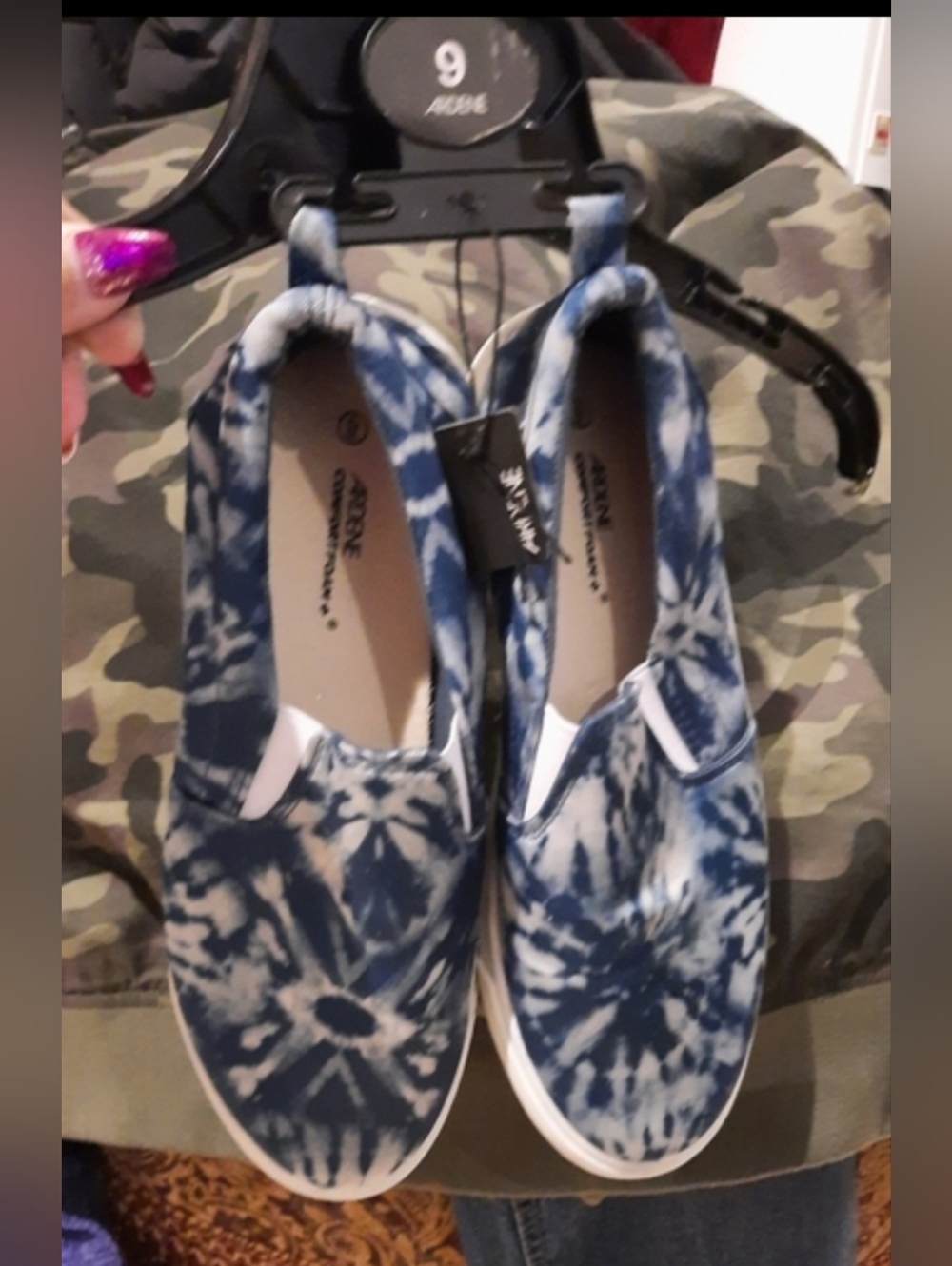 NWT Blue & White Tie-Dye Slip-On Sneakers, Flats, Runners Comfort Foam Insoles